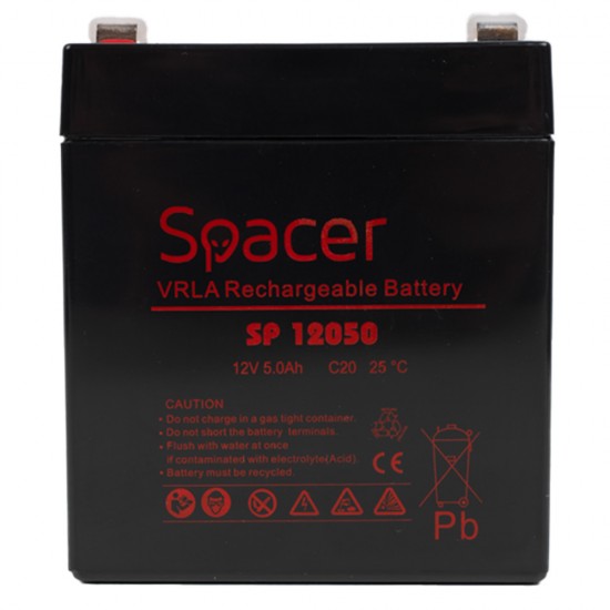 ACUMULATOR UPS SPACER 12V /  5Ah, dimensiuni: 90x70x101mm, inaltime+terminal: 107mm, terminal F2(T2), 