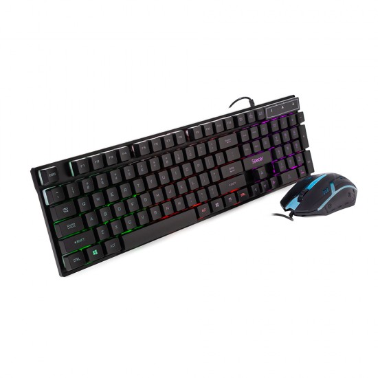 KIT gaming SPACER USB, tastatura RGB rainbow + mouse optic 7 culori, black, 