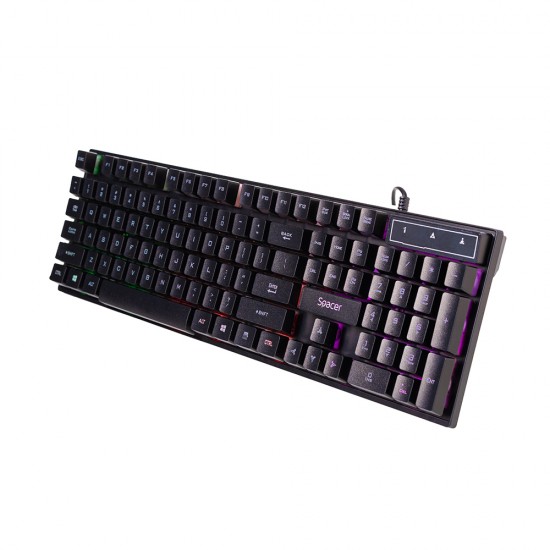 KIT gaming SPACER USB, tastatura RGB rainbow + mouse optic 7 culori, black, 