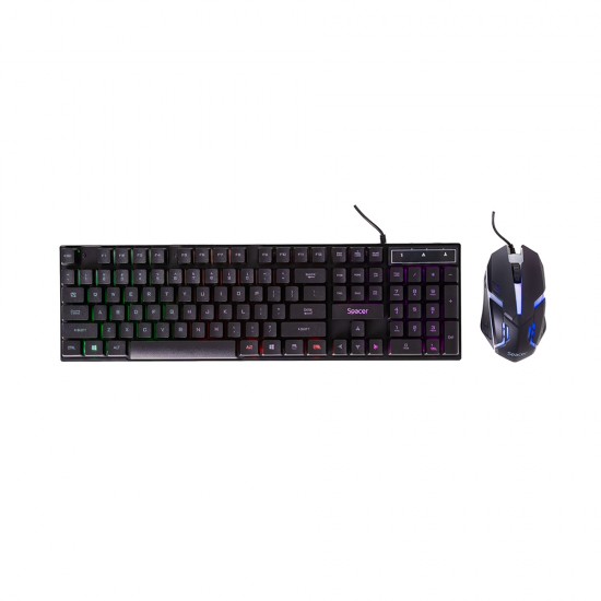 KIT gaming SPACER USB, tastatura RGB rainbow + mouse optic 7 culori, black, 