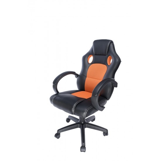SCAUN GAMING SPACER imitatie piele & material textil, black & orange, greutate max. 120kg, dimensiuni 59*70*106~114cm 