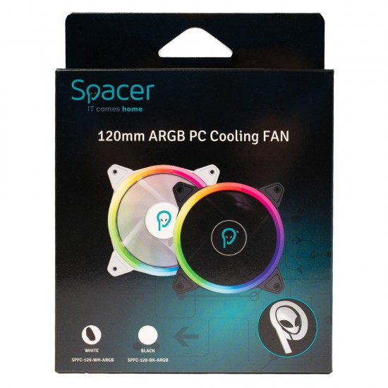 VENTILATOR SPACER PC 120x120x25 mm ARGB light diferite setari ale jocului de culori, posibilitate conectare fan hub, Hydraulic Bearing, conector 3/4-pin, white, 