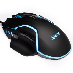 MOUSE Spacer - gaming, gaming, cu fir, USB, optic, 12.000 dpi, butoane/scroll 8/1, iluminare RGB, negru, 