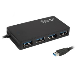 HUB extern SPACER, porturi USB: USB 3.0 x 4, conectare prin USB 3.0, cablu 1m lungime, negru, 