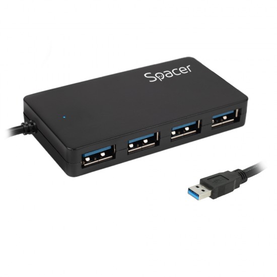 HUB extern SPACER, porturi USB: USB 3.0 x 4, conectare prin USB 3.0, cablu 1m lungime, negru, HUB extern SPACER, porturi USB: USB 3.0 x 4, conectare prin USB 3.0, cablu 1m lungime, negru,