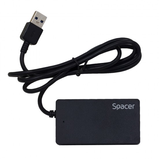 HUB extern SPACER, porturi USB: USB 3.0 x 4, conectare prin USB 3.0, cablu 1m lungime, negru, HUB extern SPACER, porturi USB: USB 3.0 x 4, conectare prin USB 3.0, cablu 1m lungime, negru,