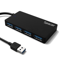 HUB extern SPACER, porturi USB: USB 3.0 x 4, conectare prin USB 3.0, cablu 1m lungime, negru, 
