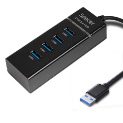 HUB extern SPACER, porturi USB: USB 3.0 x 4, conectare prin USB 3.0, 1m lungime cablu, negru, 45507057 