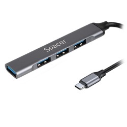 HUB extern SPACER, porturi USB:USB 3.0 X 1, USB 2.0 x 3, conectare prin TYPE-C, cablu 1m, aluminiu,  (timbru verde 0.18 lei), 
