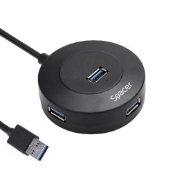 HUB extern SPACER, porturi USB:USB 3.0 X 1, USB 2.0 x 3, conectare prin USB 3.0, cablu 1m,Plastic ABS, Negru,  (timbru verde 0.18 lei), 