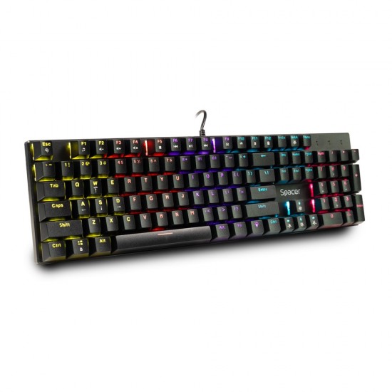 TASTATURA mecanica SPACER USB GLADIATOR, switch-uri mecanice rosii, 104 taste, anti-ghosting 26 taste, iluminare RGB , black, 