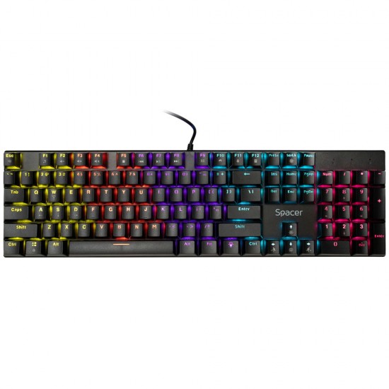 TASTATURA mecanica SPACER USB GLADIATOR, switch-uri mecanice rosii, 104 taste, anti-ghosting 26 taste, iluminare RGB , black, 