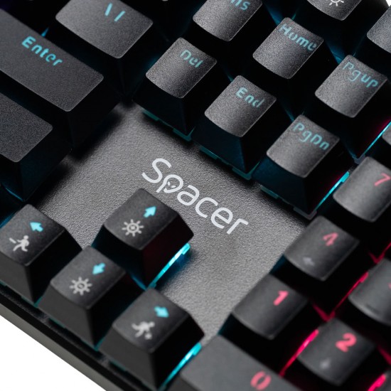 TASTATURA mecanica SPACER USB GLADIATOR, switch-uri mecanice rosii, 104 taste, anti-ghosting 26 taste, iluminare RGB , black, 