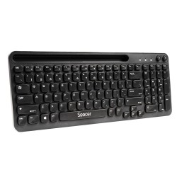 TASTATURA wireless SPACER, 102 taste, low profile keycap, suport telefon, 1 baterie AAA inclusa, neagra, 