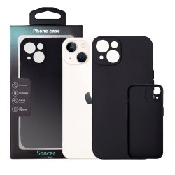 Husa Iphone 13 Spacer, grosime 2mm, material flexibil silicon + interior cu microfibra, negru 