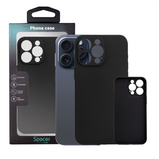Husa Iphone 15 Pro Max Spacer, grosime 1.5mm, material flexibil TPU, negru Husa Iphone 15 Pro Max Spacer, grosime 1.5mm, material flexibil TPU, negru