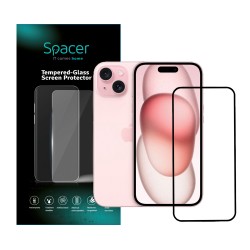 FOLIE STICLA  Spacer pentru Iphone 15 Plus, grosime 0.3mm, acoperire totala ecran, strat special anti-ulei si anti-amprenta, Tempered Glass, sticla 9D, duritate 9H 
