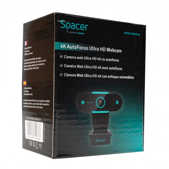 CAMERA WEB SPACER Ultra-HD 4K cu auto focus si rezolutie video 3840 x 2160, black 