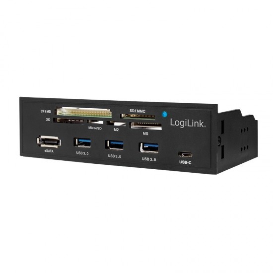 HUB intern LOGILINK, porturi USB: USB 3.0 x 3, USB Type C,conectare prin USB 2.0, S-ATA, alte porturi: SD, MicroSD, M2, MS, XD, CF, eSATA, negru, for 5.25