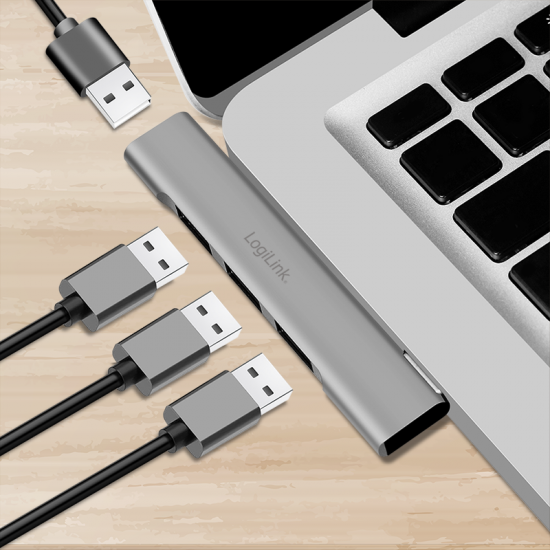 HUB extern LOGILINK, porturi USB: USB-A 3.0 x 1 + USB-A 2.0 x 3, conectare prin USB-C, aluminiu, gri, HUB extern LOGILINK, porturi USB: USB-A 3.0 x 1 + USB-A 2.0 x 3, conectare prin USB-C, aluminiu, gri,