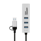 HUB extern LOGILINK, porturi USB: USB 3.0 x 3, conectare prin USB-C 3.0, adaptor conectare USB-A, SD/SDHC + microSD, metal, argintiu, 