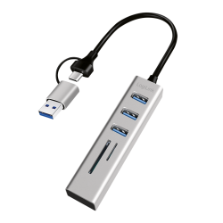 HUB extern LOGILINK, porturi USB: USB 3.0 x 3, conectare prin USB-C 3.0, adaptor conectare USB-A, SD/SDHC + microSD, metal, argintiu, 