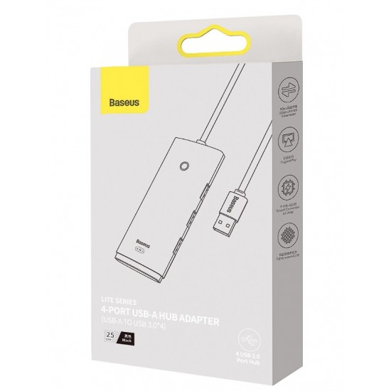 HUB extern Baseus Lite, porturi USB: USB 3.0 x 4, conectare prin USB 3.0, lungime 1m, negru, HUB extern Baseus Lite, porturi USB: USB 3.0 x 4, conectare prin USB 3.0, lungime 1m, negru,