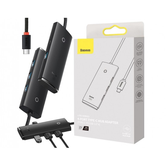 HUB extern Baseus Lite, porturi USB: USB 3.0 x 4, conectare prin USB Type-C, lungime 1m, negru, HUB extern Baseus Lite, porturi USB: USB 3.0 x 4, conectare prin USB Type-C, lungime 1m, negru,