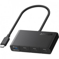 HUB Anker, 4-in-1, USB-C x 4 porturi, incarcare prin USB Type-C, viteza 10 Gbps, conectare prin USB-C, 100W PD in, 85W PD out, gri, 