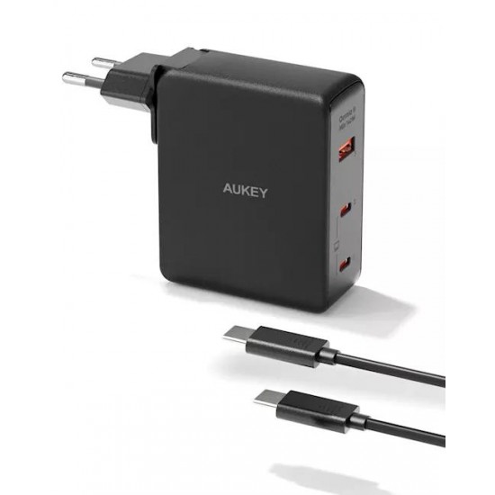 Alimentator retea Aukey, PA-B7O BK, 140W, fast charge, 2 x USB-C, 1 x USB-A, negru, Alimentator retea Aukey, PA-B7O BK, 140W, fast charge, 2 x USB-C, 1 x USB-A, negru,