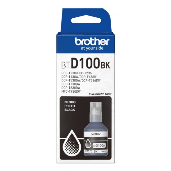 Cartus Cerneala Original Brother Black, BTD100BK, pentru DCP-T430W|DCP-T530DW|DCP-T730DW|MFC-T930DW|7.5K, incl.TV 0 RON, 