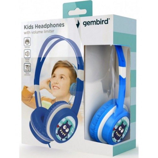 CASTI Gembird, cu fir, utilizare multimedia, conectare prin Jack 3.5 mm x 1, limitare volum pt. copii, albastru, 