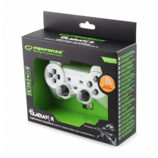 Gamepad Esperanza Gladiator EGG108W cu vibratii Wireless PC/PS3 Alb 