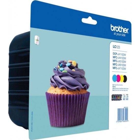 Combo-Pack  Original Brother CMYK, LC123VALBP, pentru DCP-J4110| MFC-J4410|J4510|J4610|J4710|J6520|J6920, 4x600, (timbru verde 0.60 lei), 