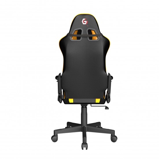 SCAUN GAMING GEMBIRD, ergonomic, reglabil inaltime, rotatie 360 gr, black & yellow, brate ajustabile, greutate max. 136kg, perna tetiera, perna lombara, dimensiuni 52*80*125~133.5cm 