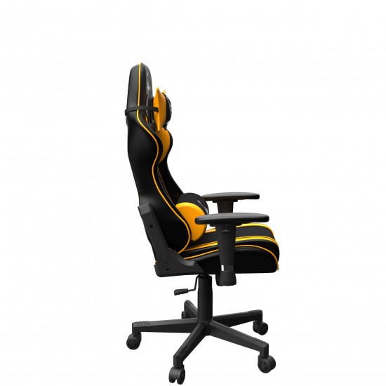 SCAUN GAMING GEMBIRD, ergonomic, reglabil inaltime, rotatie 360 gr, black & yellow, brate ajustabile, greutate max. 136kg, perna tetiera, perna lombara, dimensiuni 52*80*125~133.5cm 