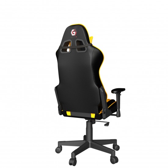 SCAUN GAMING GEMBIRD, ergonomic, reglabil inaltime, rotatie 360 gr, black & yellow, brate ajustabile, greutate max. 136kg, perna tetiera, perna lombara, dimensiuni 52*80*125~133.5cm 