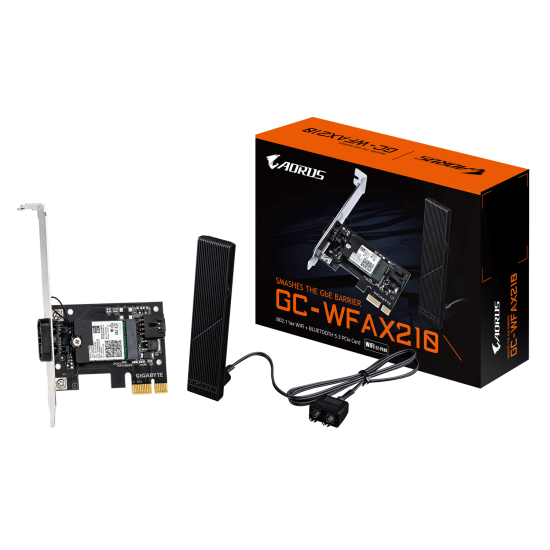 Adaptor wireless GIGABYTE Placa de retea Wireless GC-WFAX210, Wi-Fi 6E, Bluetooth 5.2, PCIe Adaptor wireless GIGABYTE Placa de retea Wireless GC-WFAX210, Wi-Fi 6E, Bluetooth 5.2, PCIe