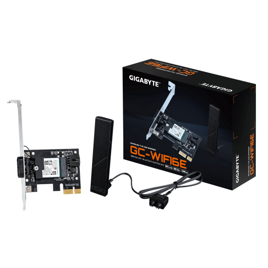 Adaptor wireless GIGABYTE Placa de retea Wireless GC-WIFI6E, Wi-Fi 6E, Bluetooth 5.2, PCIe Adaptor wireless GIGABYTE Placa de retea Wireless GC-WIFI6E, Wi-Fi 6E, Bluetooth 5.2, PCIe