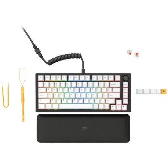 Glorious Tastatura mecanica GMMK PRO 75% Pre-built, USB-C, Fox Linear Switch, Layout US, Negru/Alb 