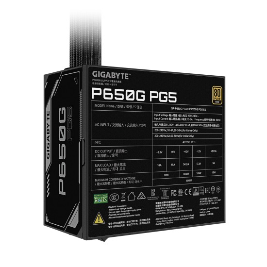 Sursa GIGABYTE GP-P650G PG5, 650W, 80 PLUS Gold, ATX 3.1, PCIe Gen 5.1, Negru 