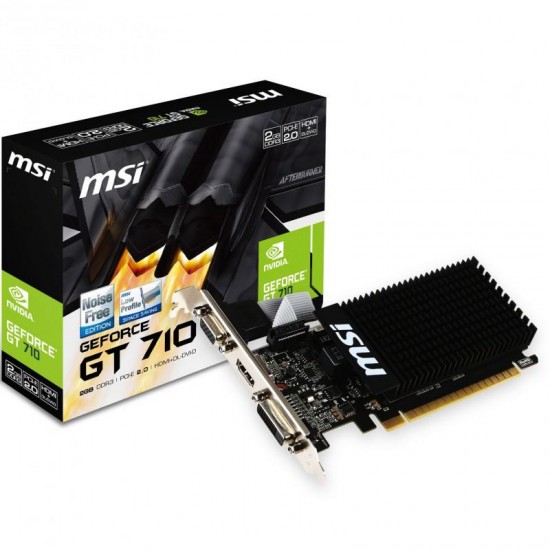 PLACA VIDEO MSI NVIDIA GeForce GT 710 2GD3H LP, 2 GB GDDR3 64 biti, PCI Express 2.0 x 16, HDMI, HDMI, sistem racire aer pasiv, 