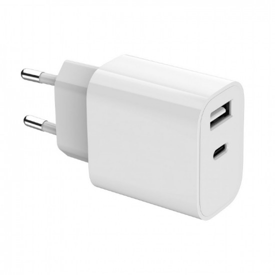ALIMENTATOR retea 220V GEMBIRD, universal, 1 x USB Type-C 2.4A , 1 x USB-A maxim 2.4A, protectie: scurtcircuit, supraincarcare, alb, 