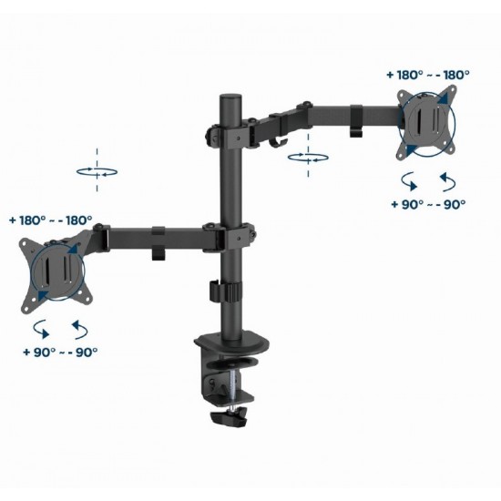 SUPORT de birou Gembird, pt 2 TV/monitor plat, diag. max 32 inch, rotatie, inclinare, pivotare, orizontal, vertical, max 2x9 kg, 