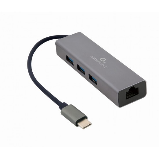 ADAPTOR RETEA GEMBIRD , extern, USB 3.1 Gen1 Type-C, port RJ-45, 1000 Mbps, cu HUB 3 x 3.0 USB-A, silver, 
