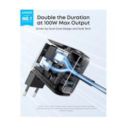 Alimentator retea Anker, 100W, fast charge, display interactiv, 2 x USB-C, 1 x USB-A, gri, 