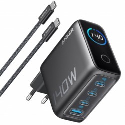Alimentator retea Anker, 140W, fast charge, 3 x USB-C, 1 x USB-A, incarcare simultana 2 porturi 140W, afisaj LED, PD, gri, 