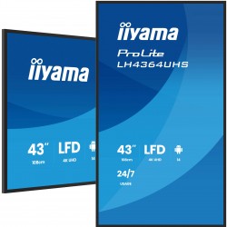 IIYAMA LFD LH4364UHS-B1AG 43 UHD VA 3840 x 2160 60Hz 500 cd 4000:1 6.5ms Android 14OS iiSignage2 (CMS/DMS), iiShare, iiControl, Landscape and Portrait, Speakers 2x 10W, 2x HDMI, 1x USB-C, 15W PD, USB 2.0 x2, WiFi, LAN 