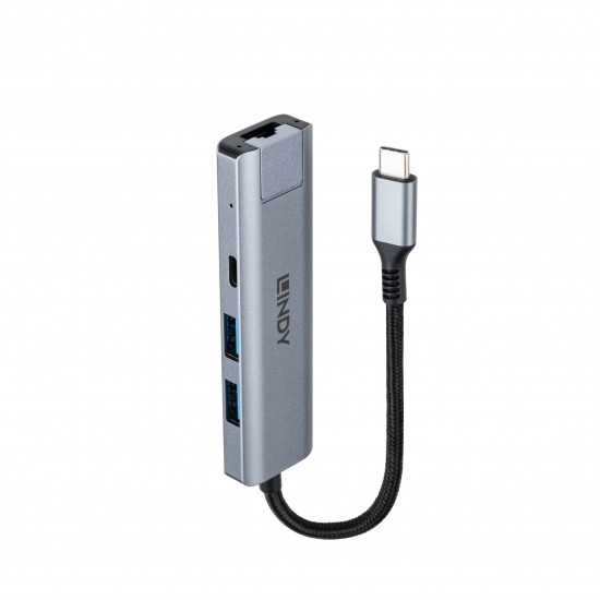 Hub Lindy USB3.2 Gigabit Ethernet, gri Hub Lindy USB3.2 Gigabit Ethernet, gri