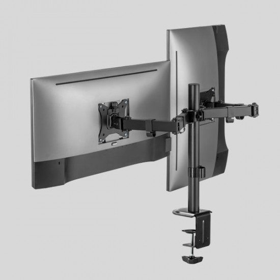 SUPORT de masa Superior, pt 2 monitoare plate, diagonala compatibila 17-32 inch, unghi reglabil sus-jos si stanga-dreapta, VESA compatibil max 100×100, max 9 kg / brat 